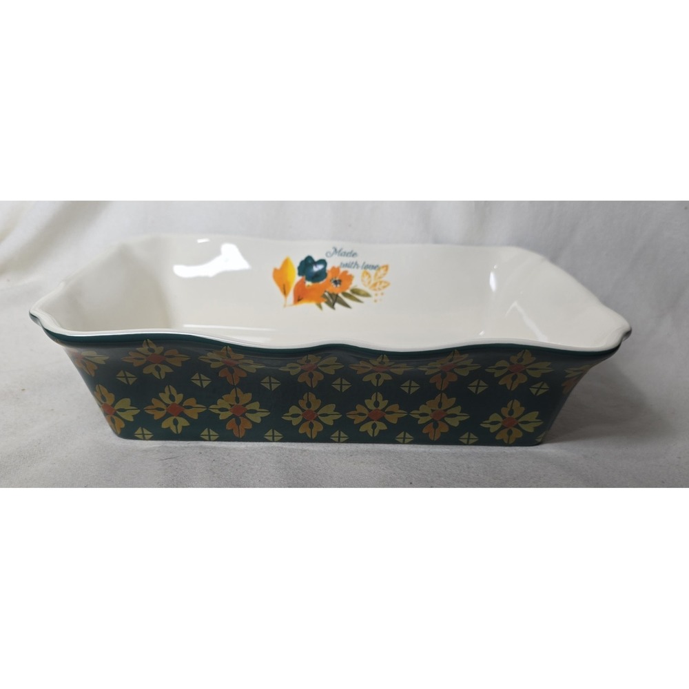 Pioneer Woman Baking Dish. Timeless Floral Green Scalloped Edge 12" X 8" X 3"
